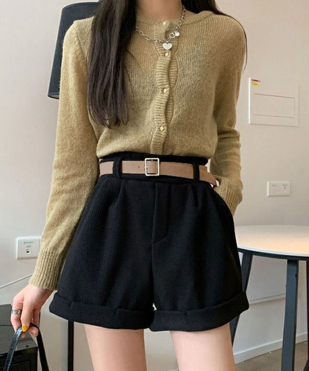 レディース ベルト付き コーデュロイ ショートパンツ 裏起毛