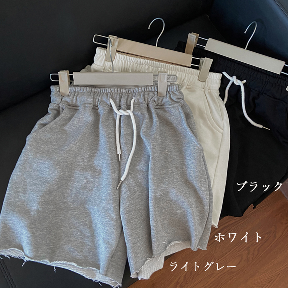 レディース 楽ちんスウェットショートパンツ ウエスト紐付き