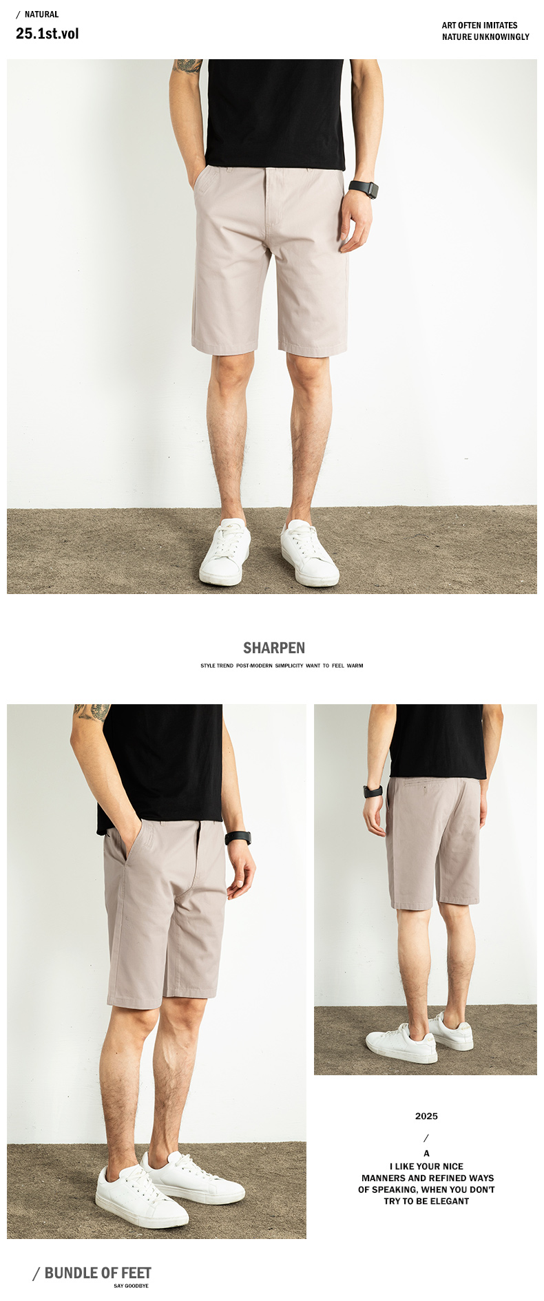 ショートパンツ 上質綿麻混紡チノショートパンツ