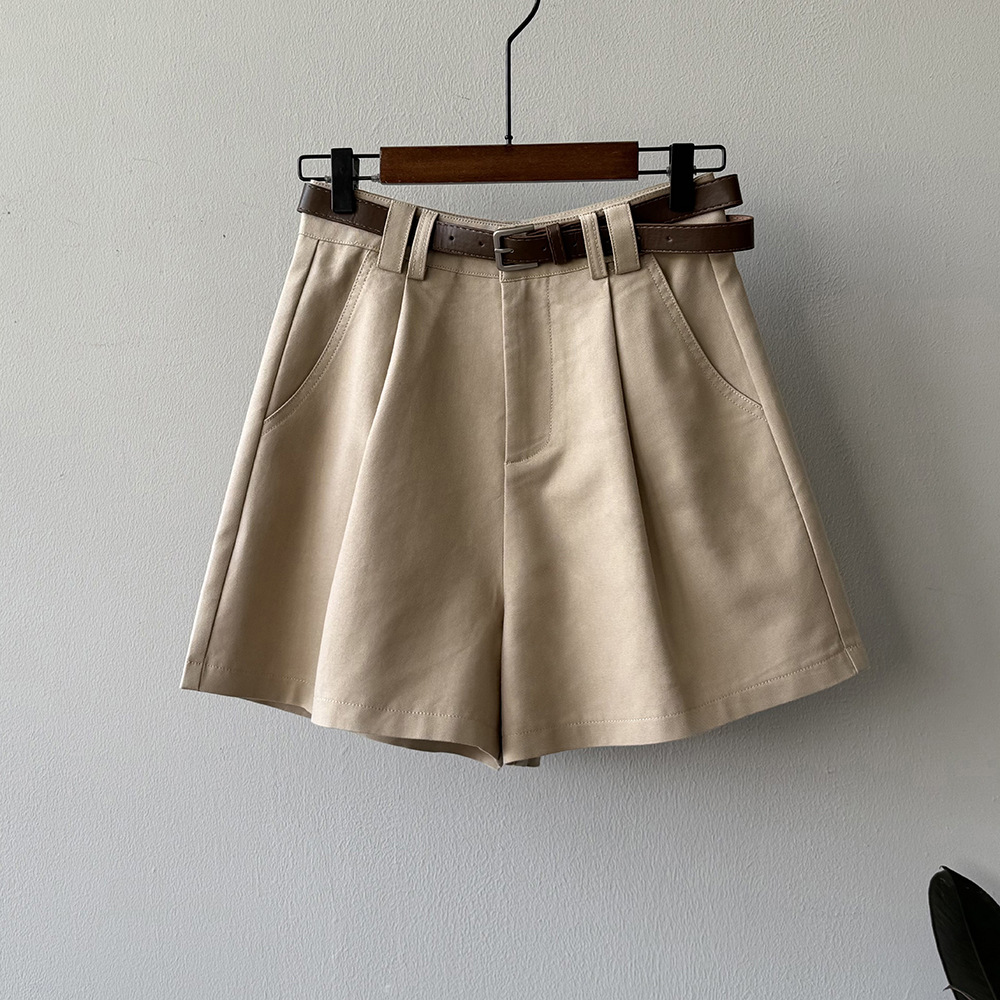 ショートパンツ ベルト付きフレアショートパンツ