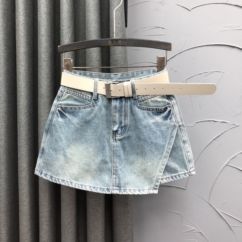 ショートパンツ ベルト付きデニムスカートパンツ