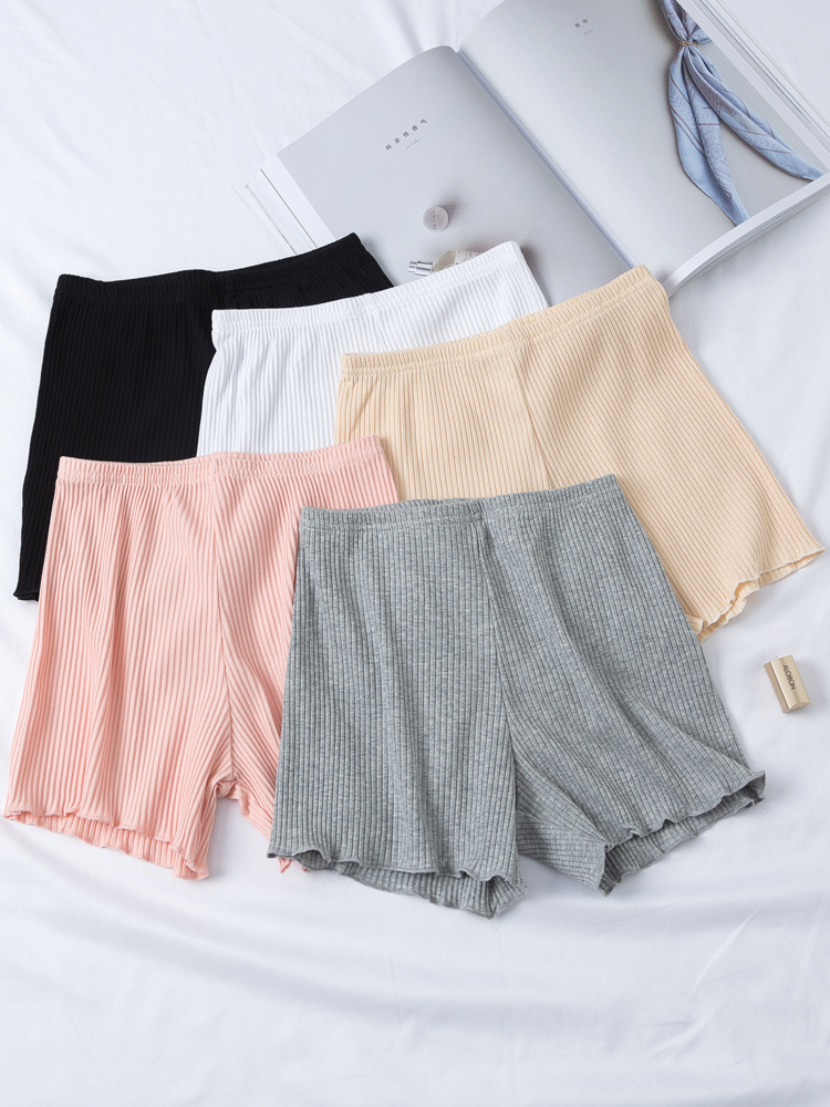ショートパンツ リブ編みフリル裾ショートパンツ