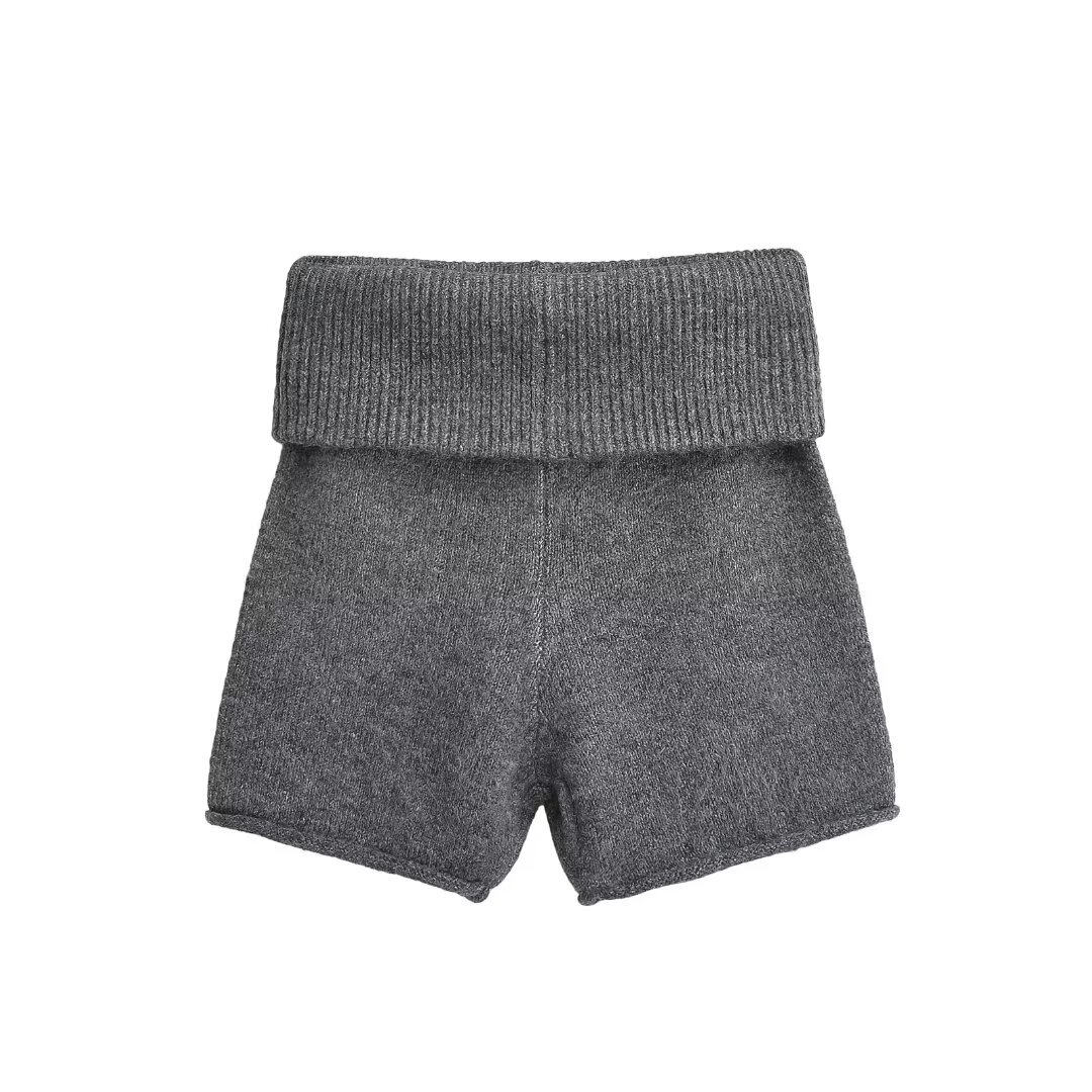 リブ編みハイウエストショートパンツ