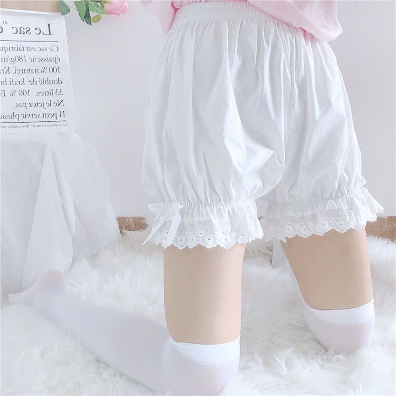 ショートパンツ レース飾り リボン付き キュロットパンツ
