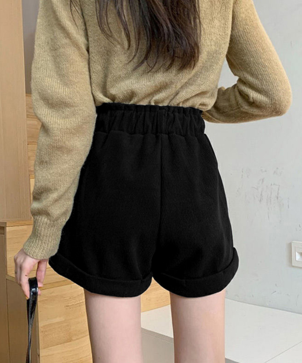 レディース ベルト付き コーデュロイ ショートパンツ 裏起毛