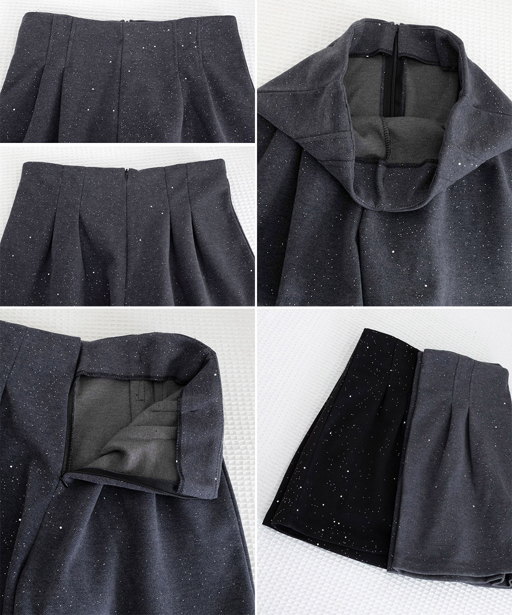 レディース ラメツイード風ハイウエストショートパンツ