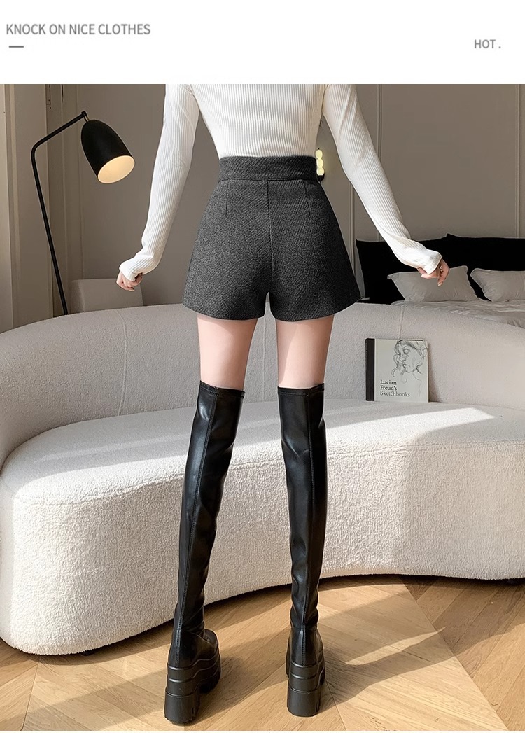 ウールブレンド ハイウエストショートパンツ