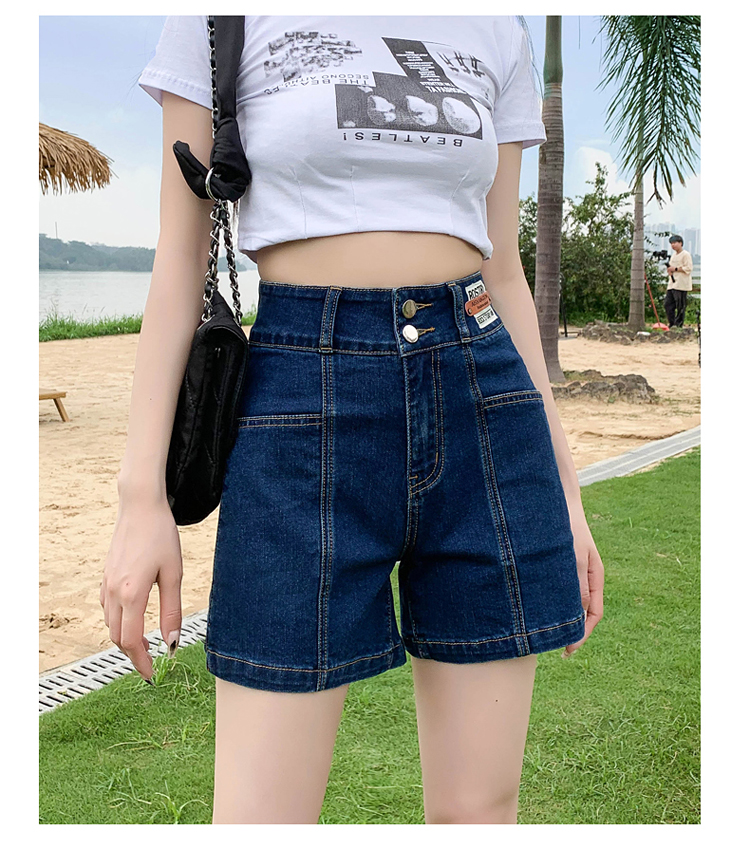 ショートパンツ ハイウエスト二重ボタンデニムショートパンツ
