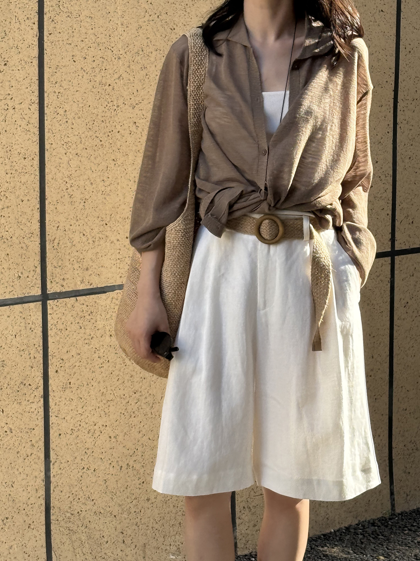 ショートパンツ リネン風ワイドショートパンツ