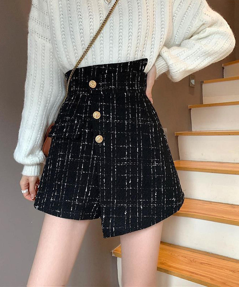 レディース ツイード調巻き風ショートパンツ