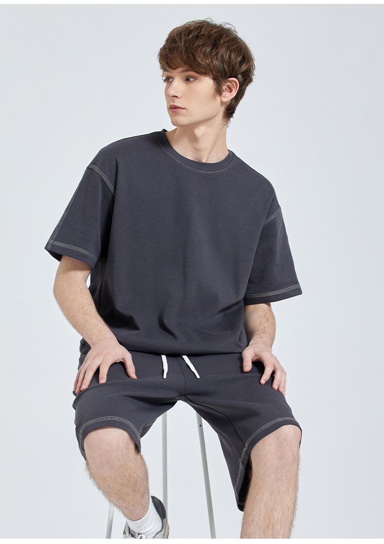 メンズ 配色ステッチ ショートパンツ 紐付き