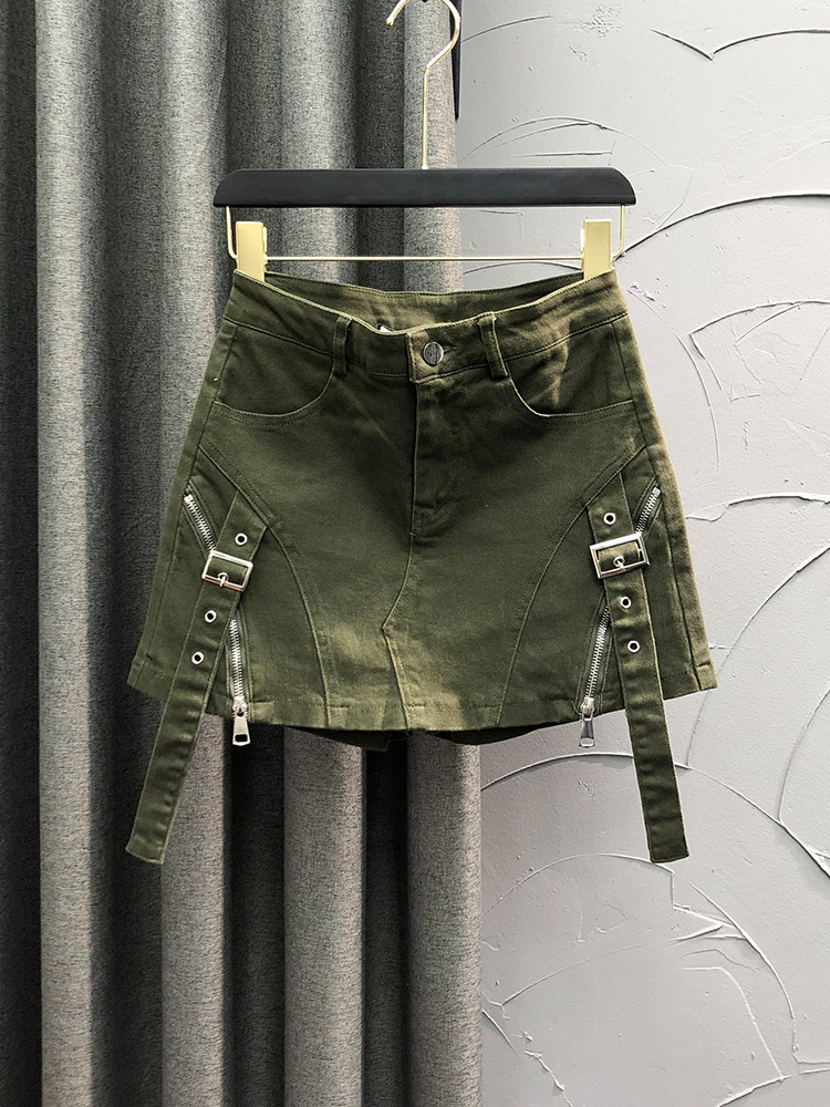 ショートパンツ デザインジッパー付きミニスカート風ショートパンツ