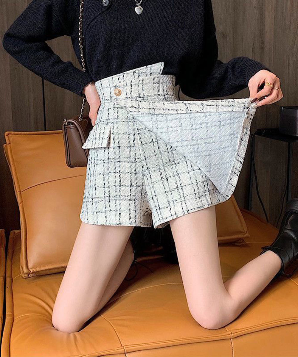 レディース ツイード調巻き風ショートパンツ