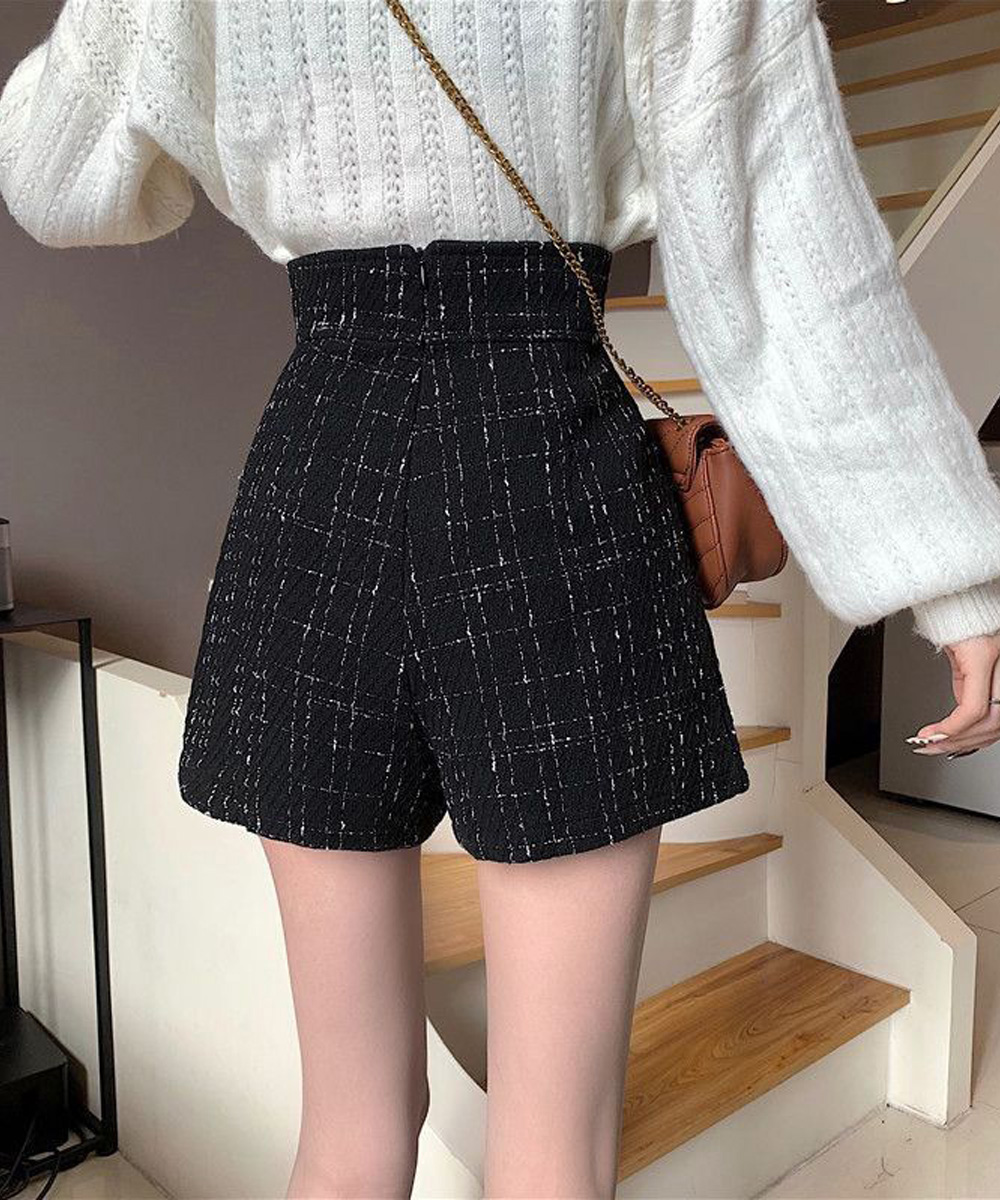 レディース ツイード調巻き風ショートパンツ