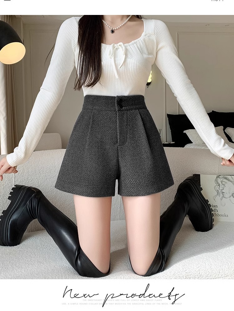 ウールブレンド ハイウエストショートパンツ
