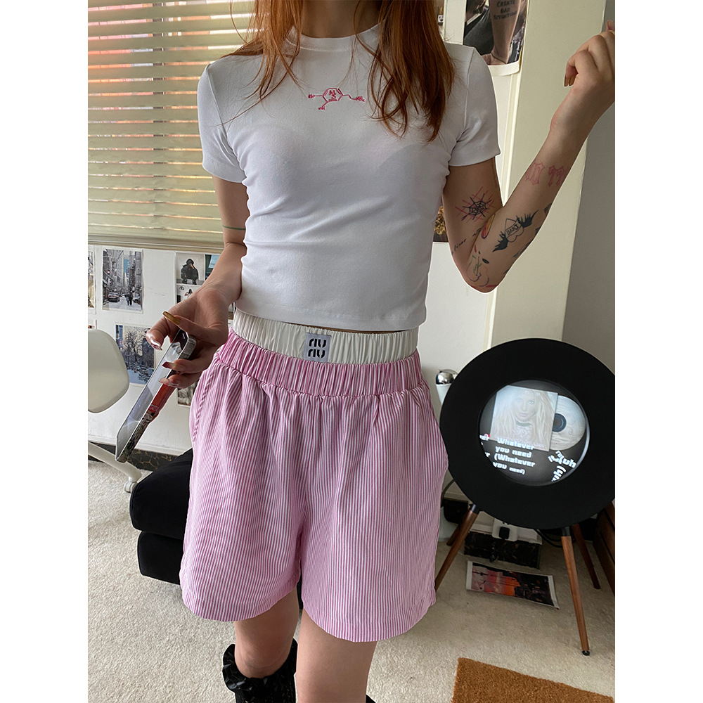 縦縞リゾートルーズショートパンツ