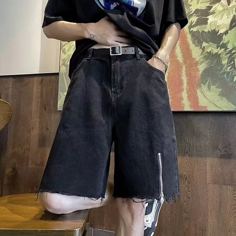 ジッパー付きデニムショートパンツ