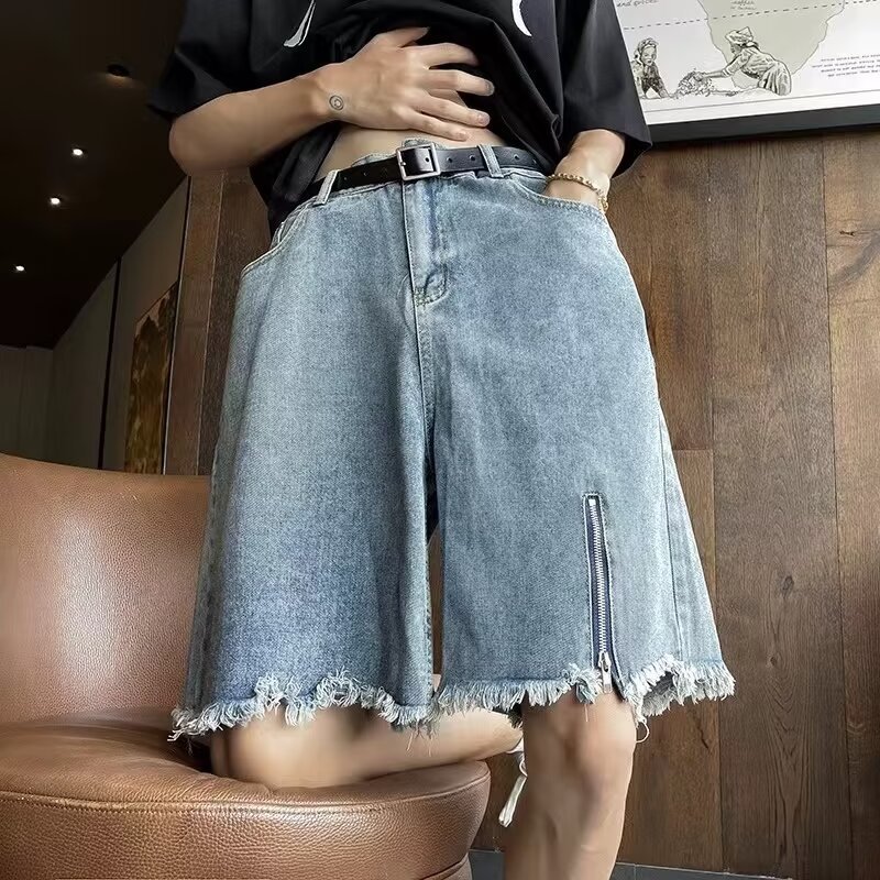 ジッパー付きデニムショートパンツ