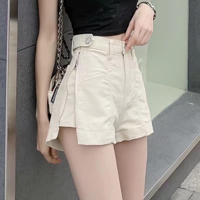 ジッパーデザイン ハイウエストショートパンツ