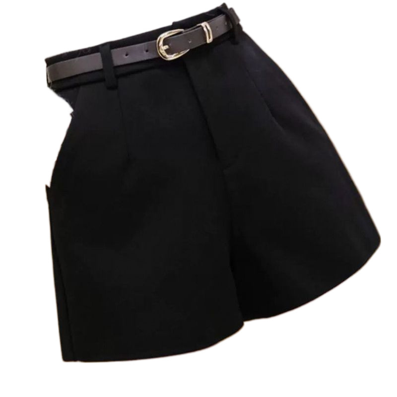 プリーツハイウエストベルト付きショートパンツ