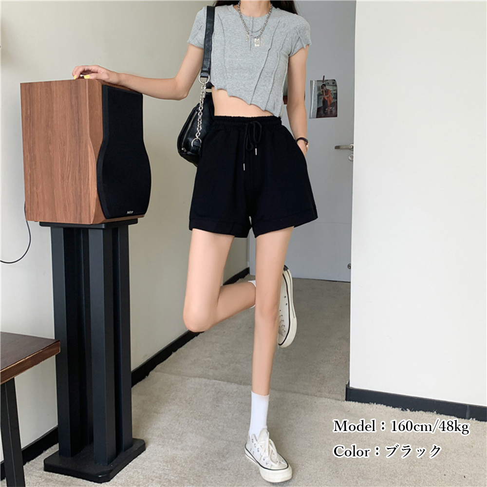 レディース ハイウエスト スウェットショートパンツ 春夏用