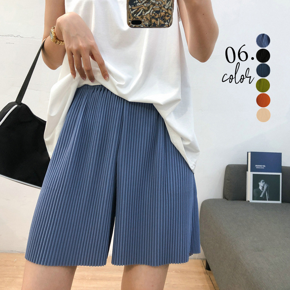 細プリーツ ワイドショートパンツ