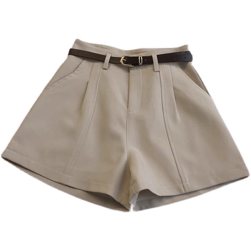ショートパンツ ベルト付きタックショートパンツ
