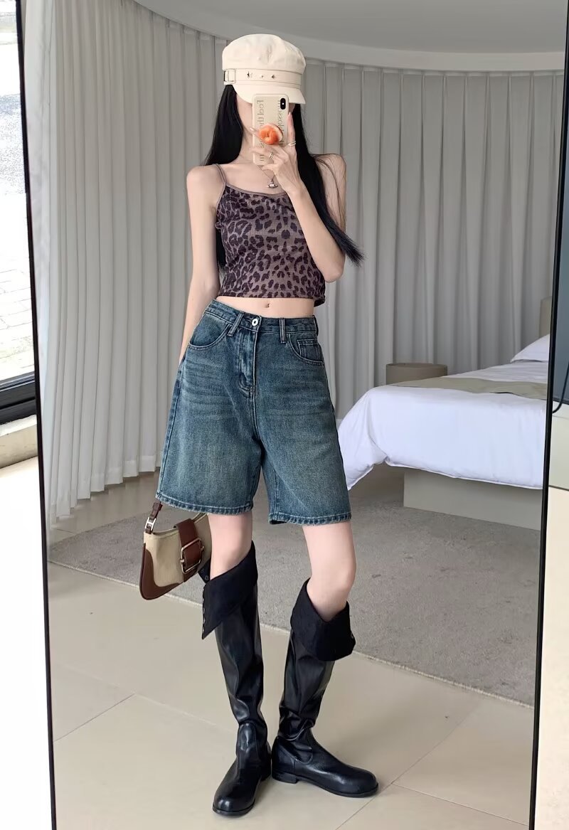 ショートパンツ ゆったりハーフデニムパンツ