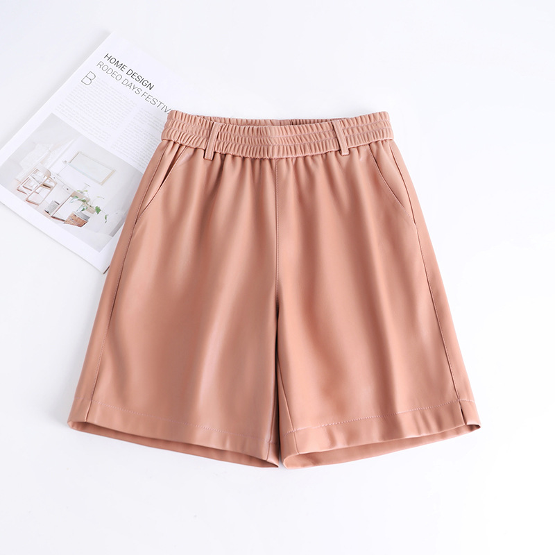 ウエストゴムレザー調ショートパンツ