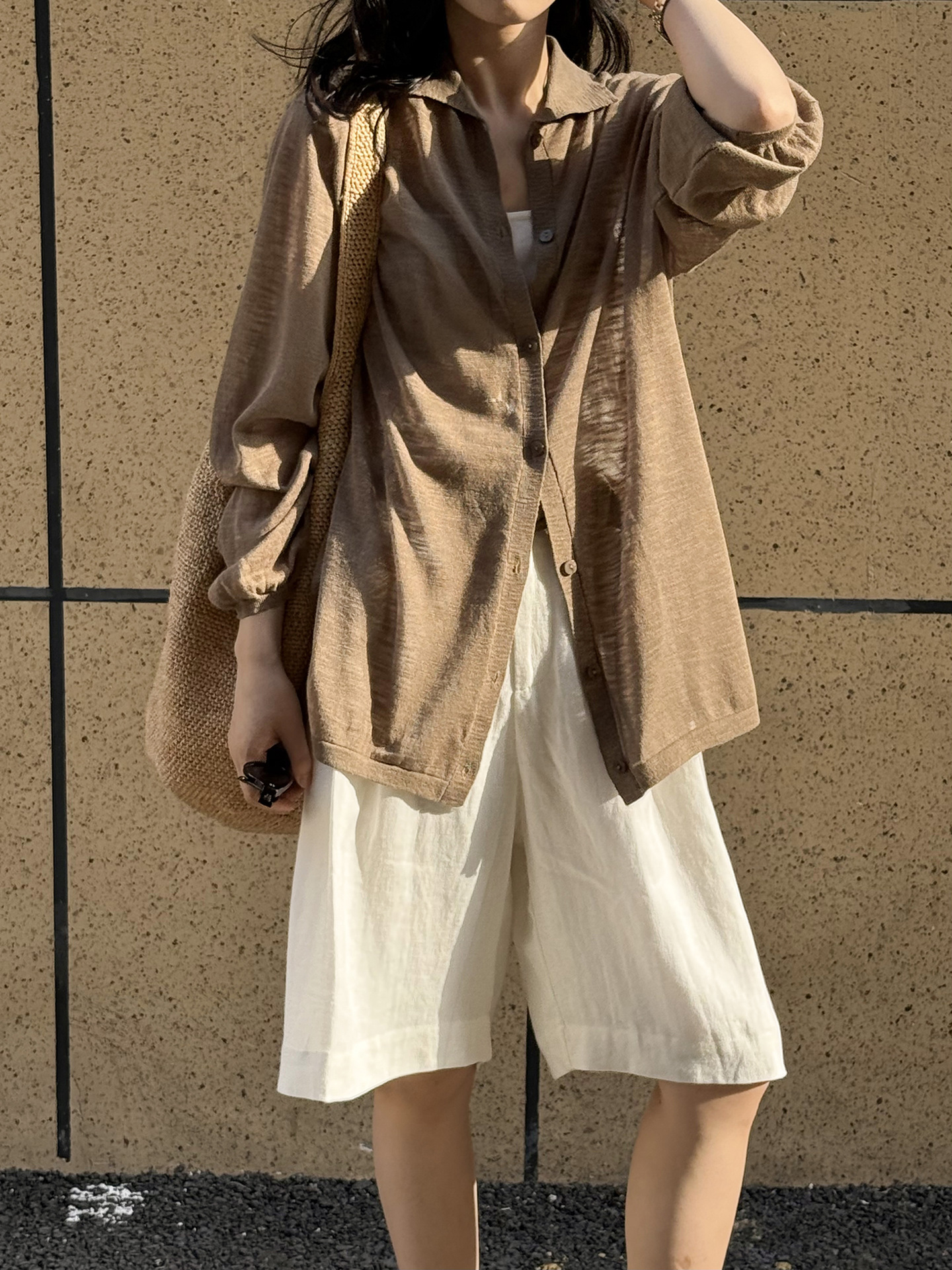 ショートパンツ リネン風ワイドショートパンツ