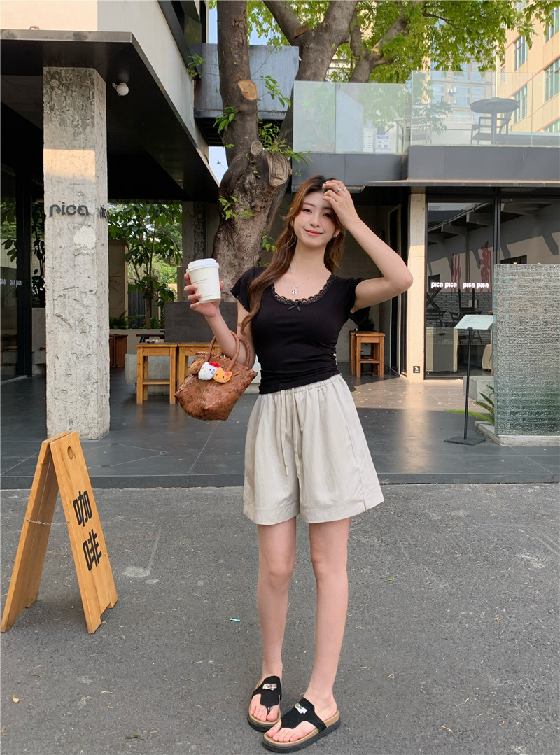 ショートパンツ デニム風ギャザーショートパンツ