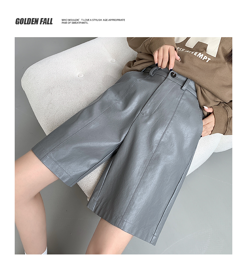 ショートパンツ 上品フェイクレザーハーフパンツ