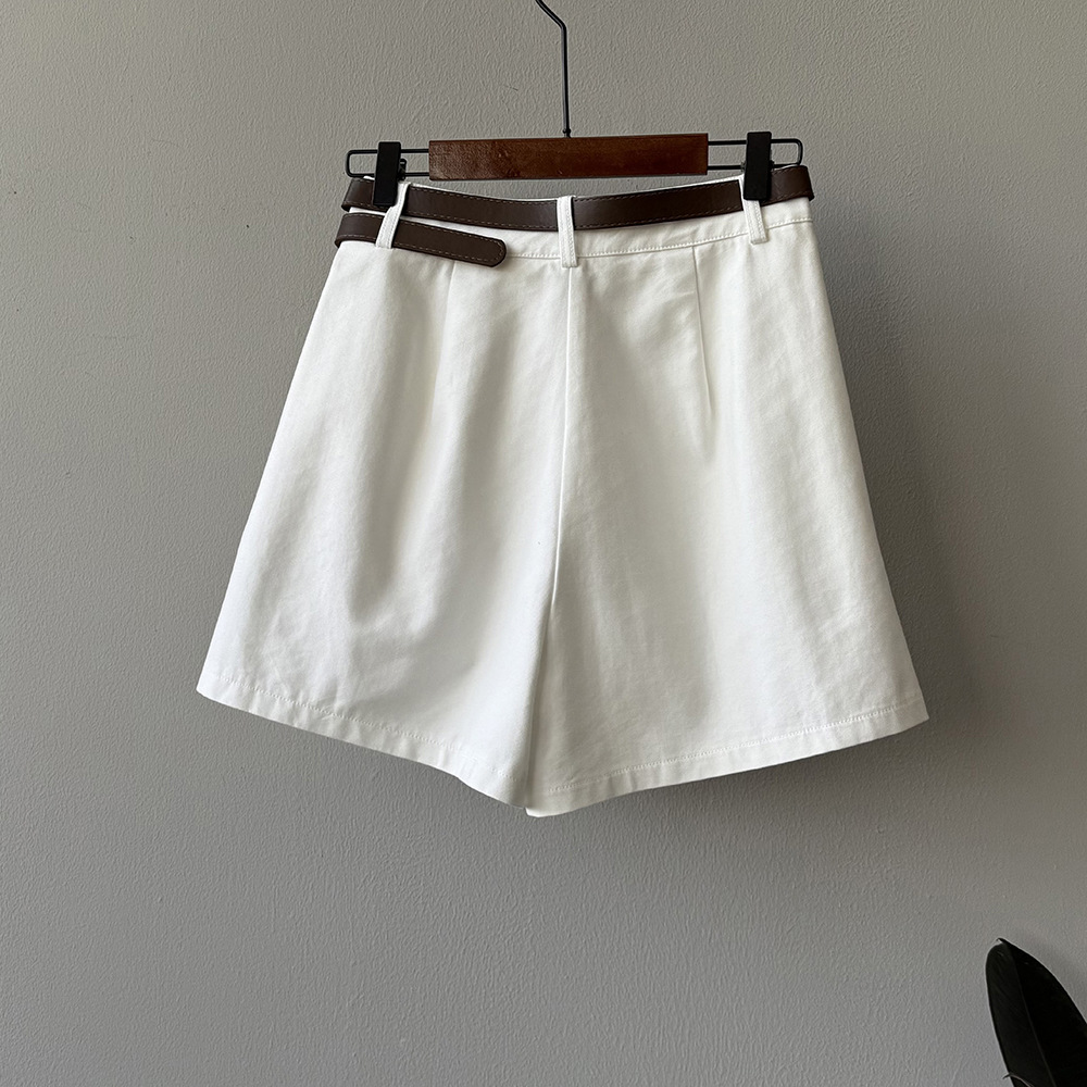 ショートパンツ ベルト付きフレアショートパンツ