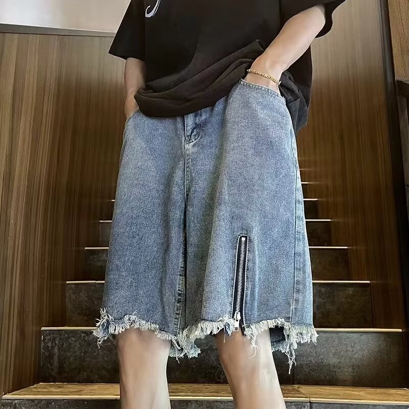ジッパー付きデニムショートパンツ