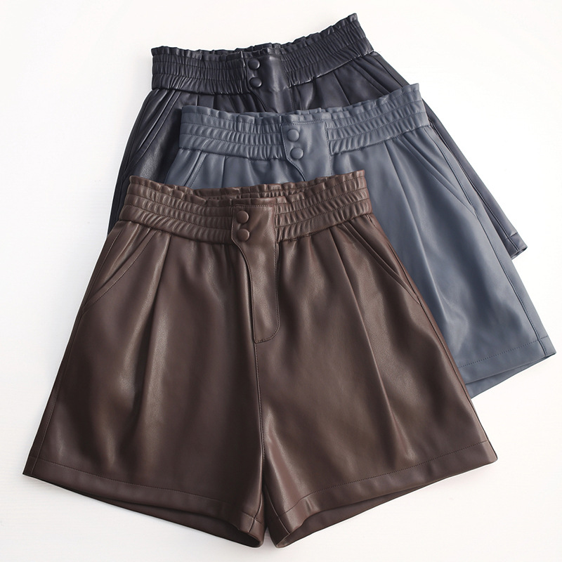 ウエストゴム合皮ワイドショートパンツ