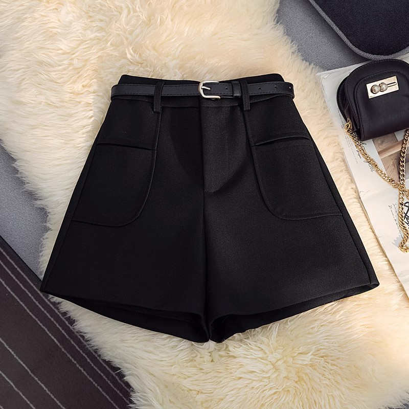 ショートパンツレディースベルト付き大きめポケットハイウエスト