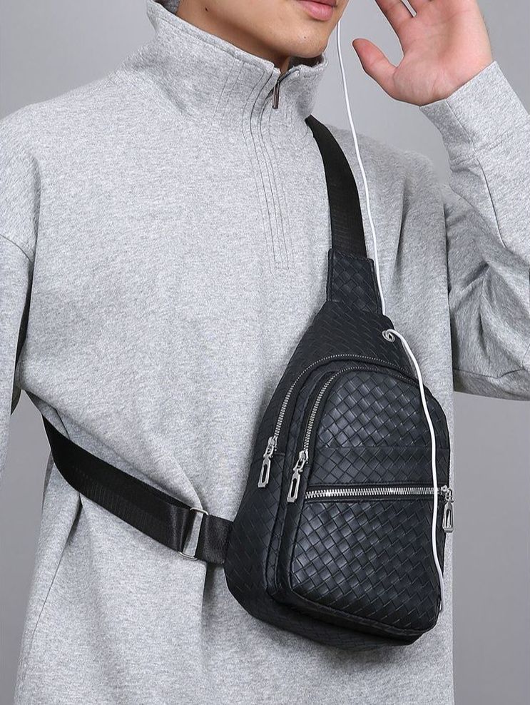 メンズショルダーバッグ 編み込みデザインミニ斜め掛け