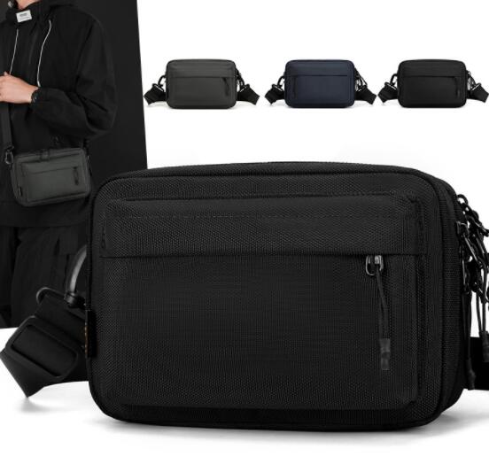 メンズショルダーバッグ 黒色帆布ショルダーバッグ撥水加工斜めがけ通勤