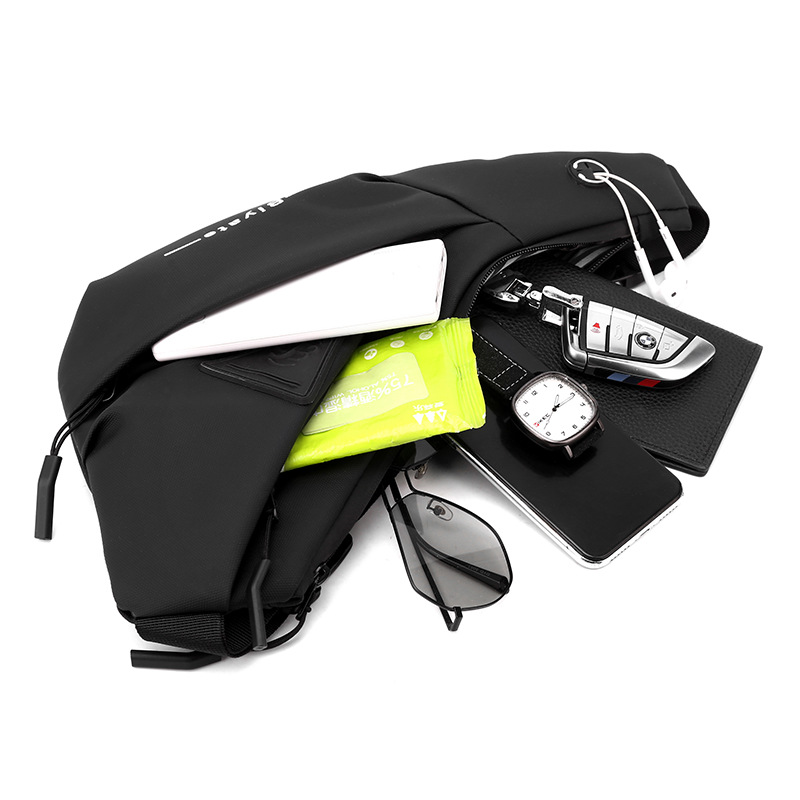 メンズショルダーバッグ 軽量ボディバッグ イヤホンホール付き 肩掛けワンショルダー