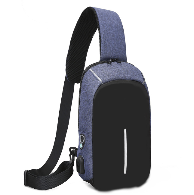 メンズショルダーバッグ 軽量ボディバッグ 光反射機能付きスマホ充電ポート搭載
