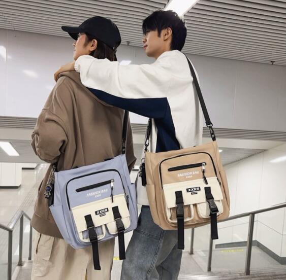 メンズショルダーバッグ 多機能ポケット付き帆布ショルダーバッグ斜めがけ男女兼用