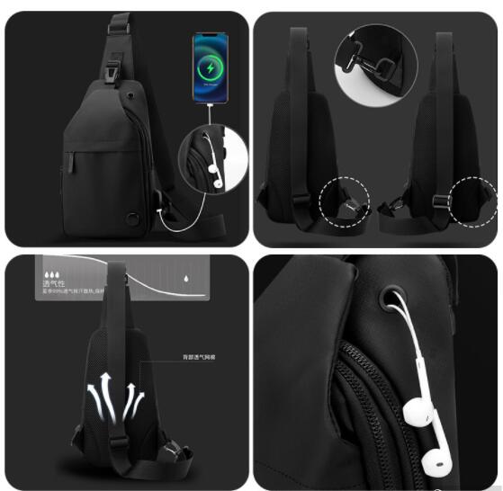 メンズショルダーバッグ 多機能斜めがけボディバッグスマホ充電ポート付き