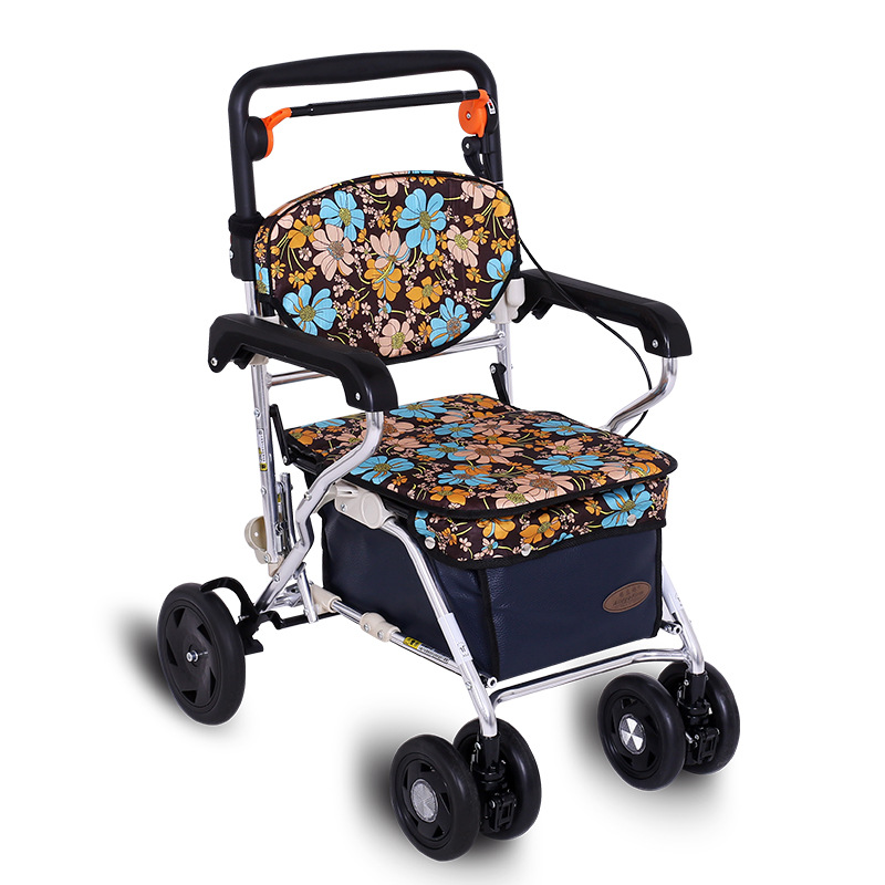 花柄座面付き折りたたみ式四輪シルバーカー