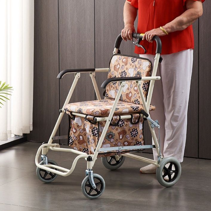 シルバーカー 花柄収納付き四輪折りたたみ式座面付歩行補助車