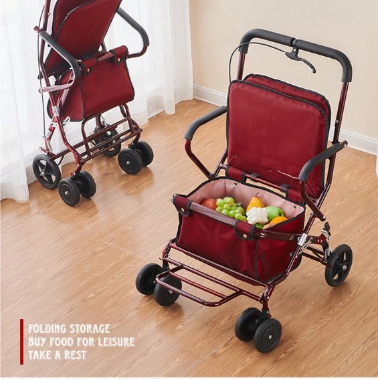 シルバーカー 座れる折りたたみ式大容量買い物用シルバーカー