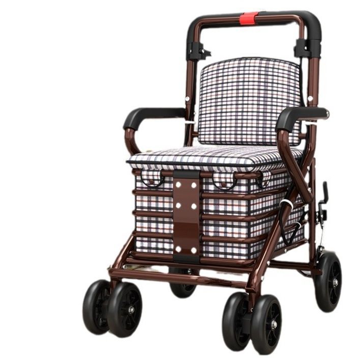 座れるシルバーカー格子柄座面付き大容量収納四輪歩行補助車