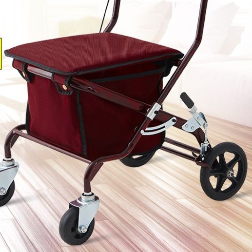 シルバーカー 折りたたみ式座面付き収納かご付きシルバーカー