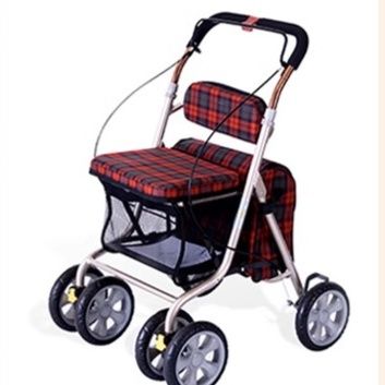 シルバーカー チェック柄シルバーカー 座れる収納付き歩行車