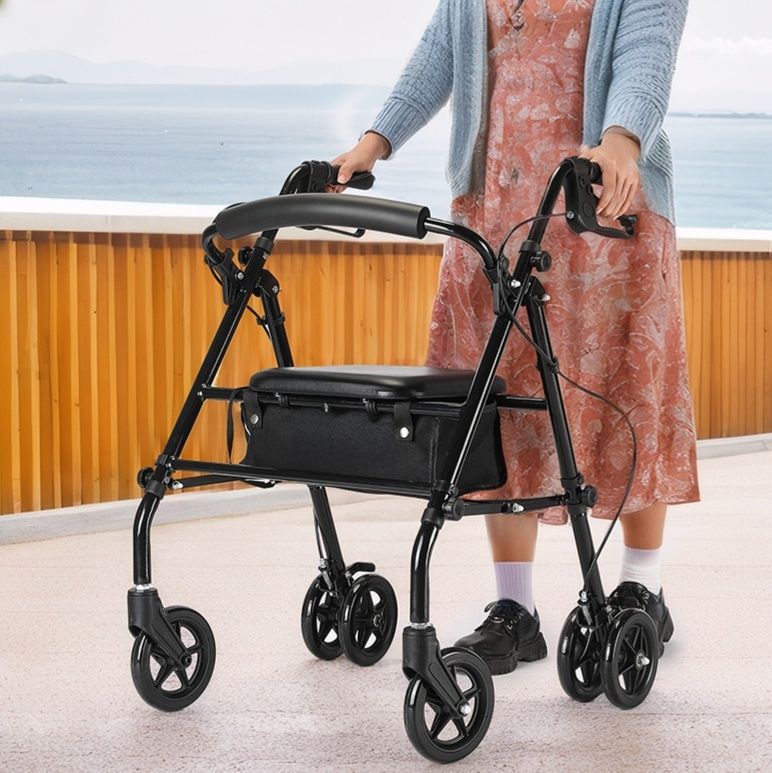シルバーカー 軽量四輪歩行器 座れる折りたたみ式補助車 座れる