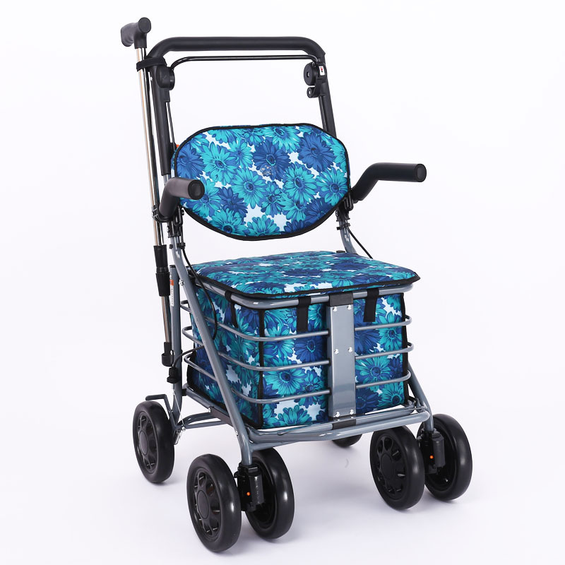 シルバーカー 花柄シートつき折りたたみシルバーカー四輪歩行車